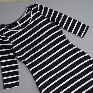 Navy and White Striped Knit Dress - Size Large